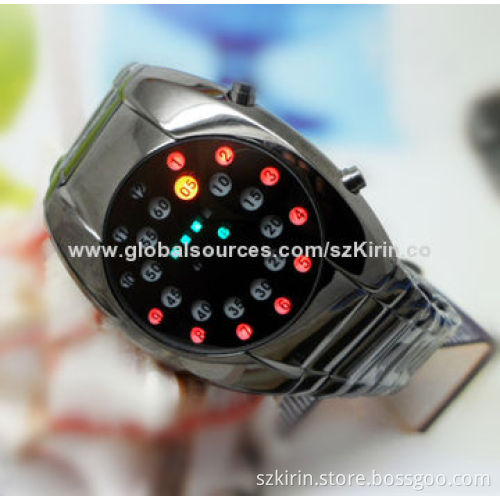 Fashion LED Watches with Colorful LED Movement, Stainless Steel Back/Buckle/Band